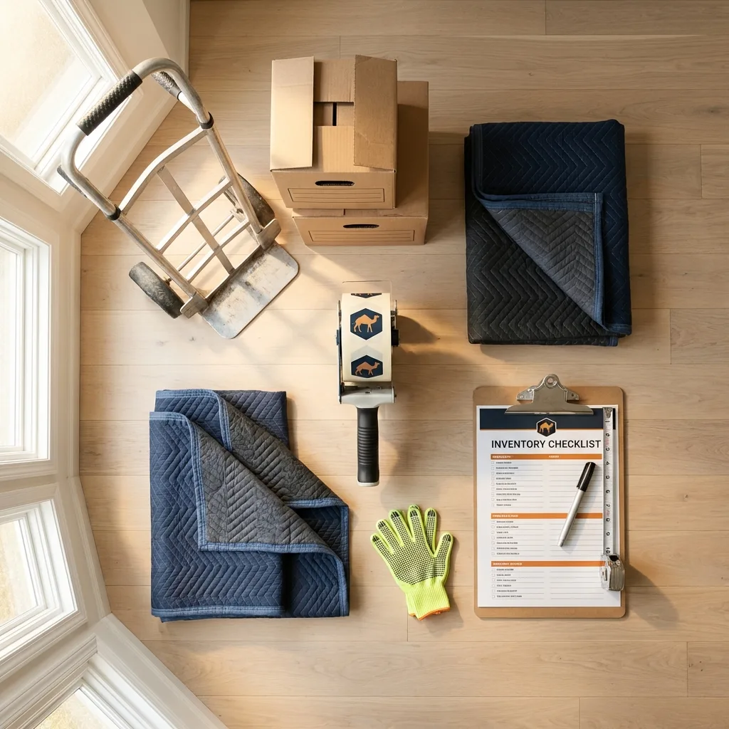 Professional moving supplies and packing materials layout for Elizabeth City residential relocations
